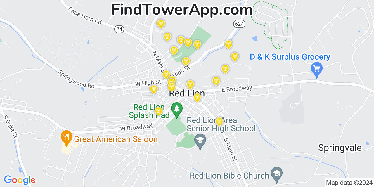 T-Mobile 4G/5G cell tower coverage map Red Lion, Pennsylvania
