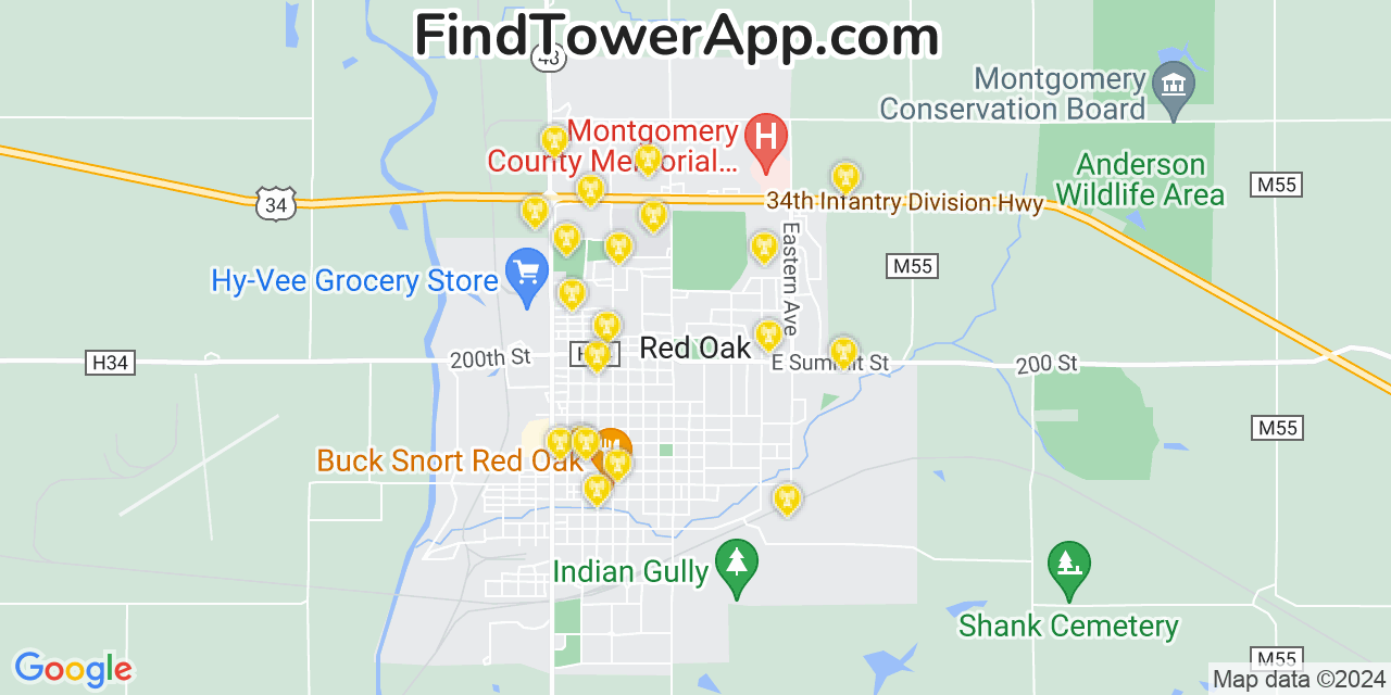 T-Mobile 4G/5G cell tower coverage map Red Oak, Iowa