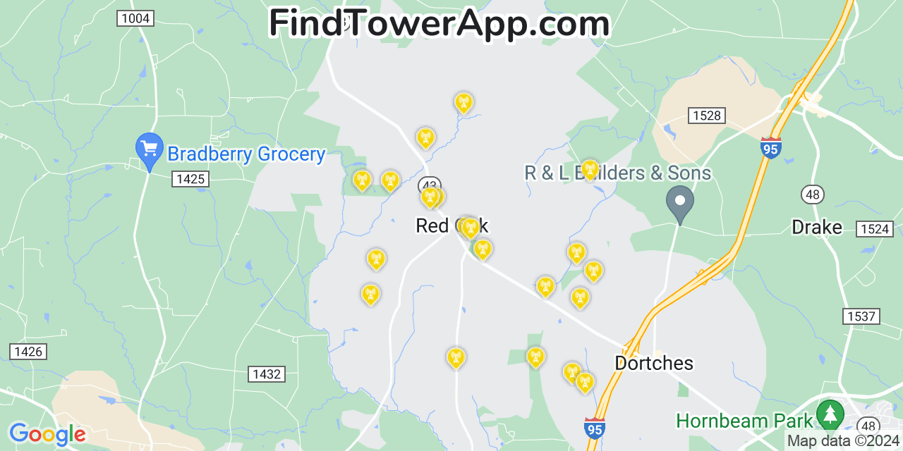 AT&T 4G/5G cell tower coverage map Red Oak, North Carolina