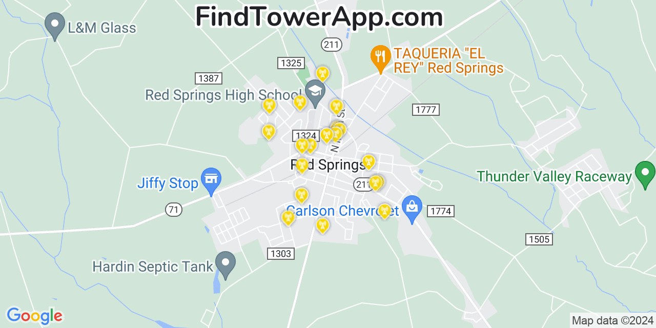 AT&T 4G/5G cell tower coverage map Red Springs, North Carolina