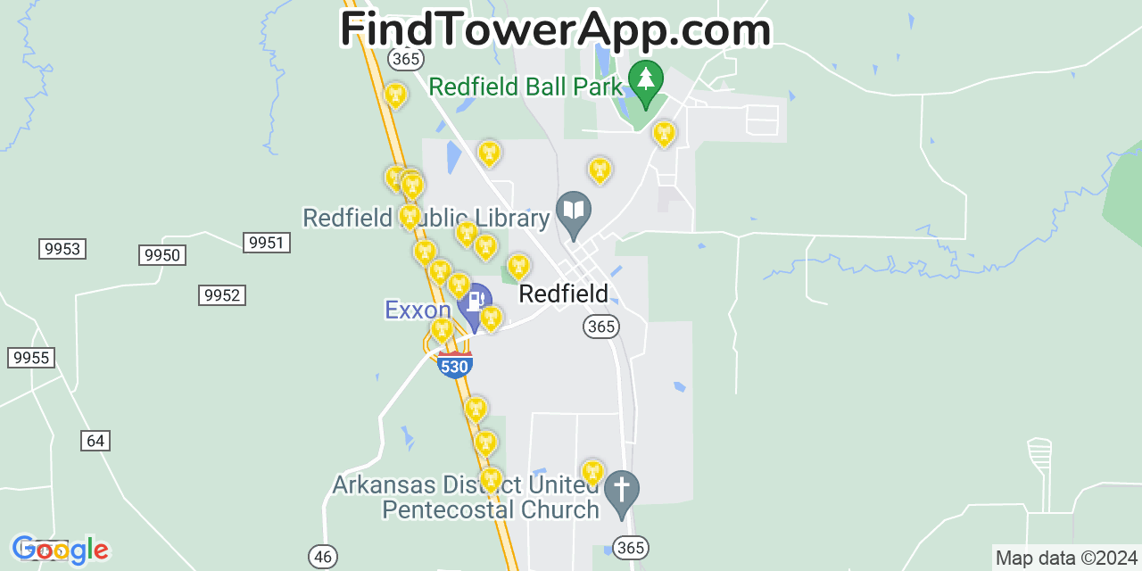 AT&T 4G/5G cell tower coverage map Redfield, Arkansas