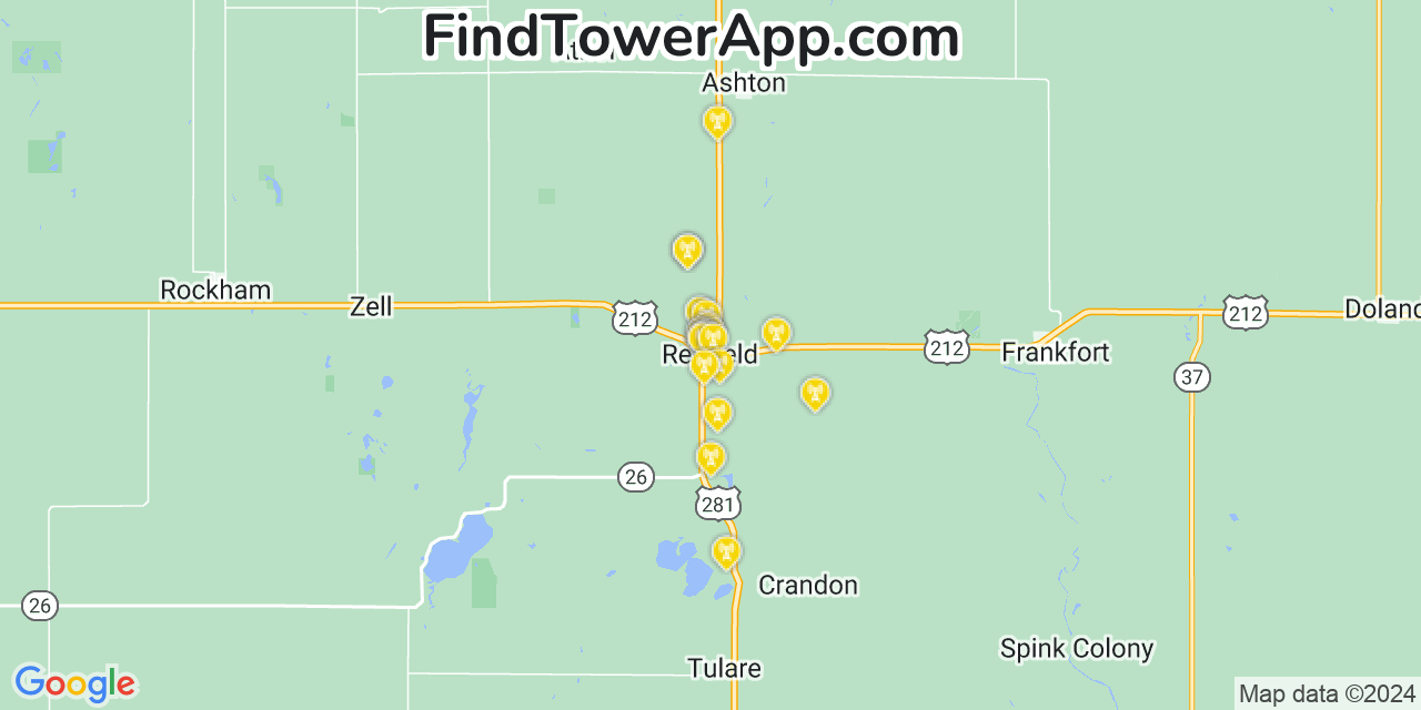 AT&T 4G/5G cell tower coverage map Redfield, South Dakota