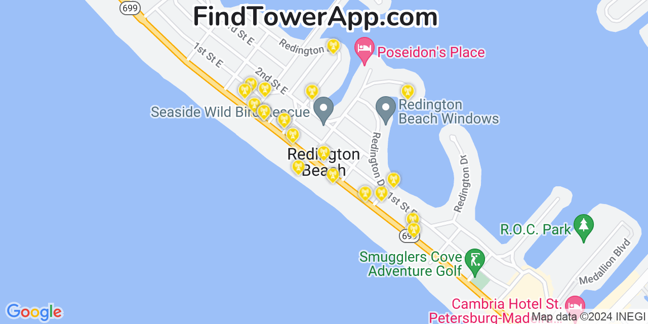 AT&T 4G/5G cell tower coverage map Redington Beach, Florida