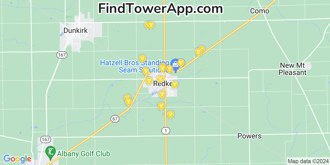 AT&T 4G/5G cell tower coverage map Redkey, Indiana