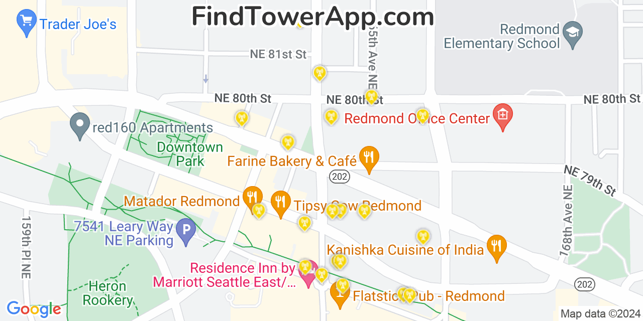 Verizon 4G/5G cell tower coverage map Redmond, Washington