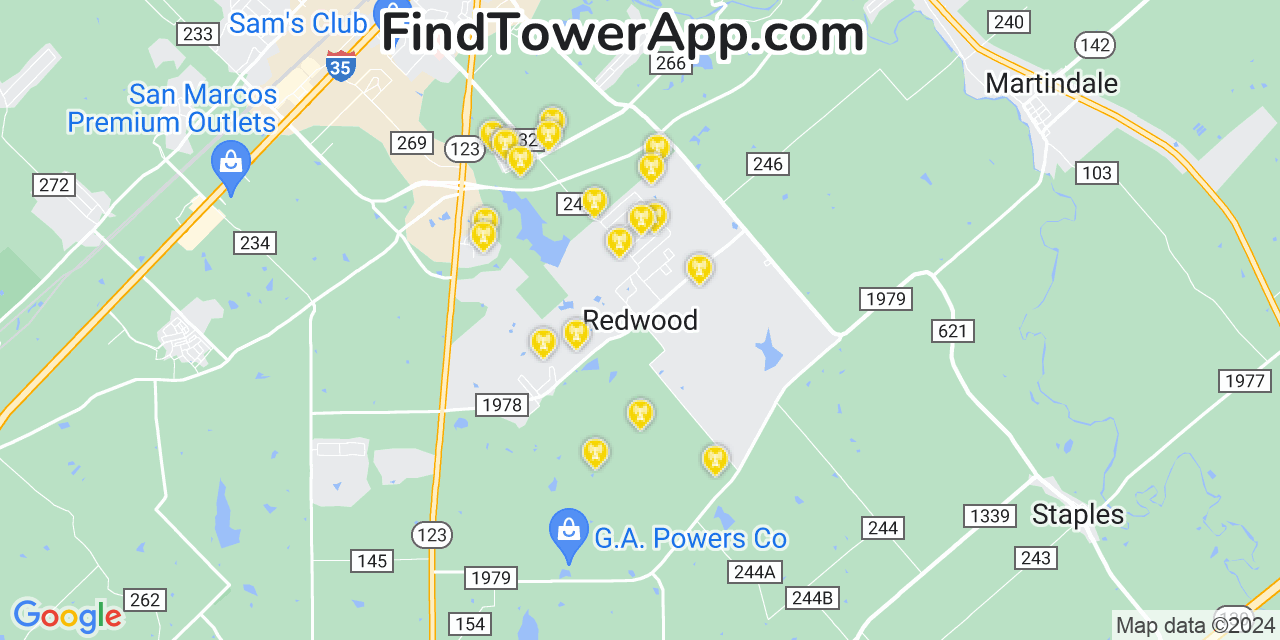 T-Mobile 4G/5G cell tower coverage map Redwood, Texas
