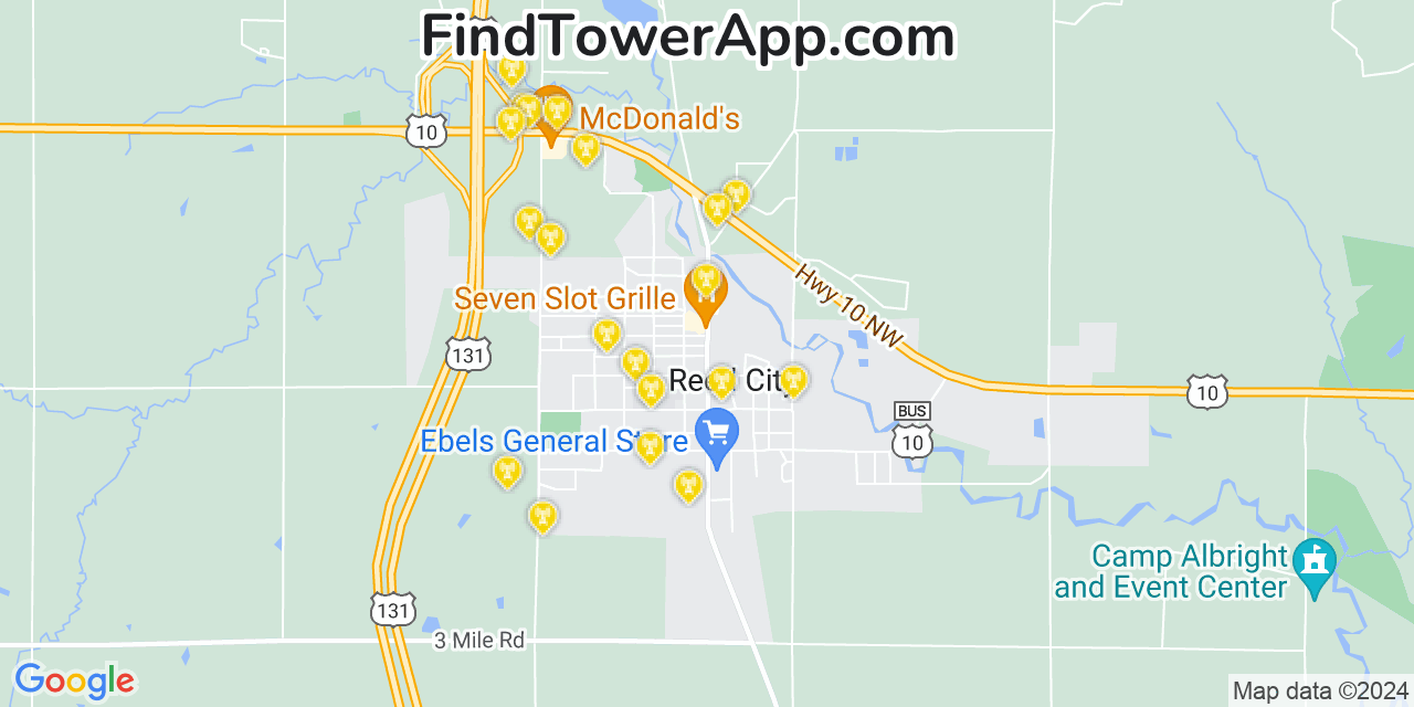 AT&T 4G/5G cell tower coverage map Reed City, Michigan