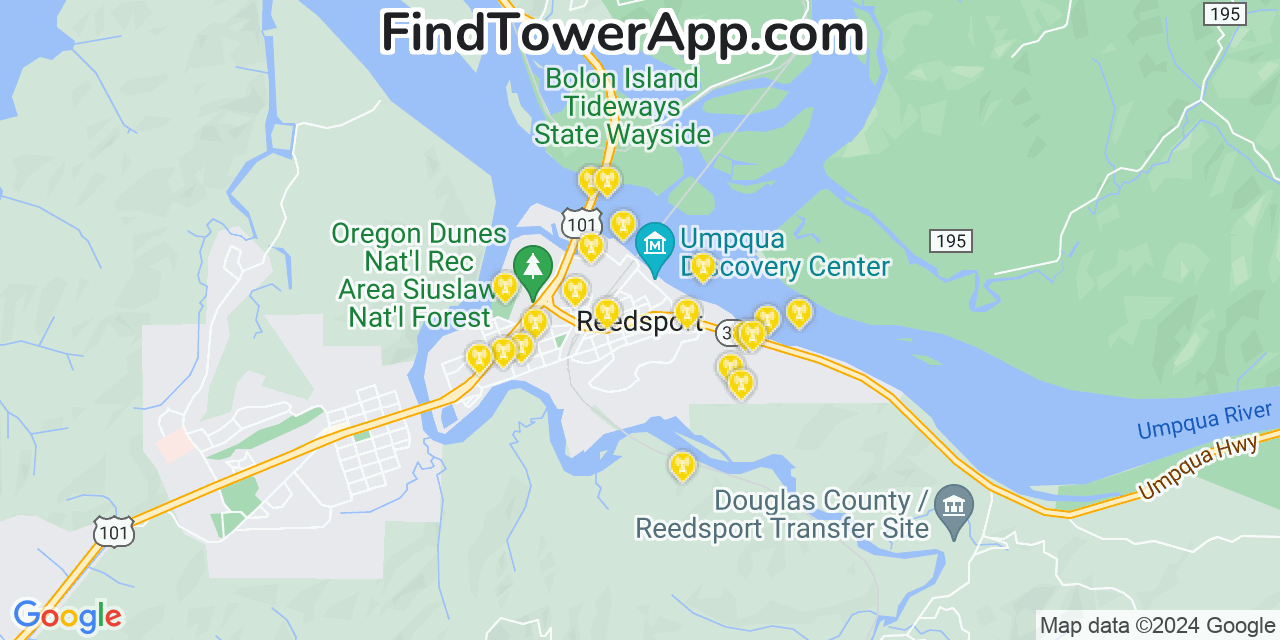 AT&T 4G/5G cell tower coverage map Reedsport, Oregon
