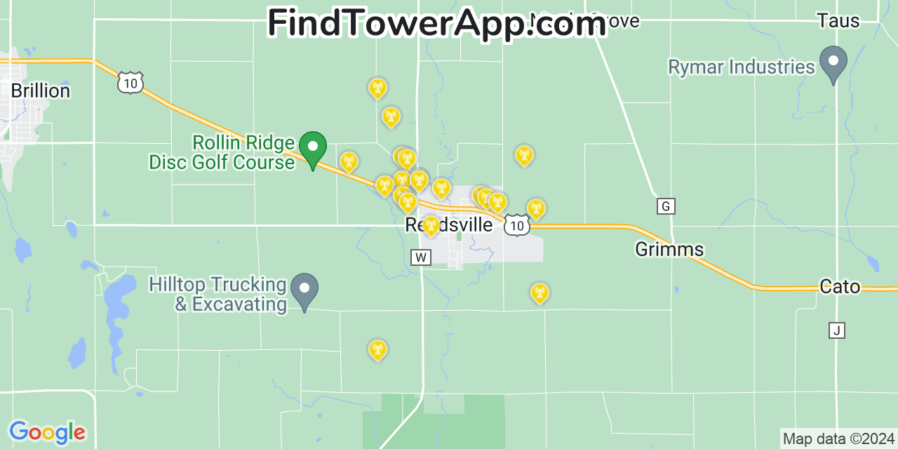 AT&T 4G/5G cell tower coverage map Reedsville, Wisconsin