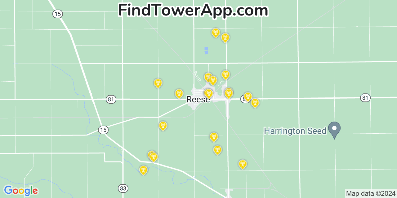 AT&T 4G/5G cell tower coverage map Reese, Michigan