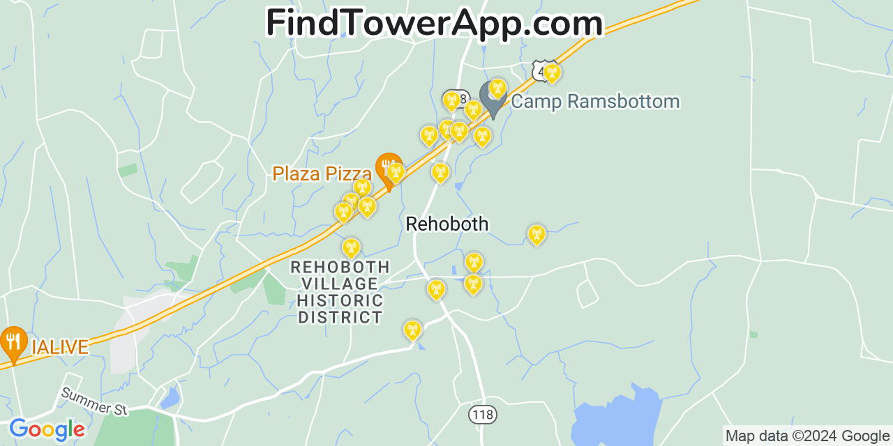 Verizon 4G/5G cell tower coverage map Rehoboth, Massachusetts