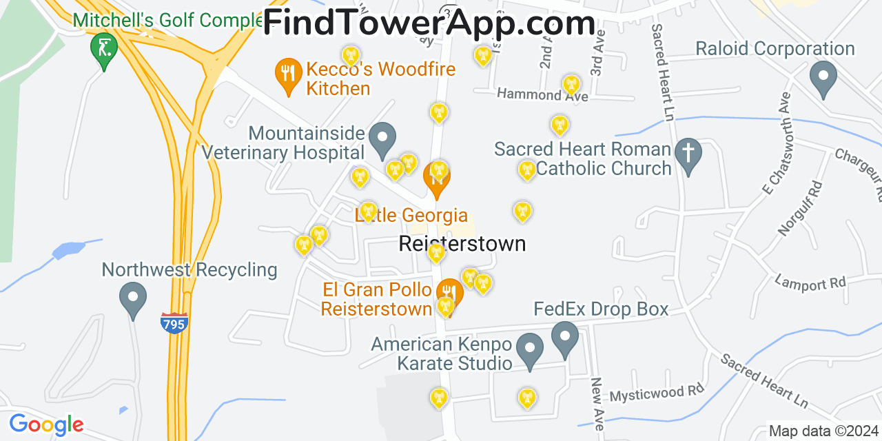 AT&T 4G/5G cell tower coverage map Reisterstown, Maryland