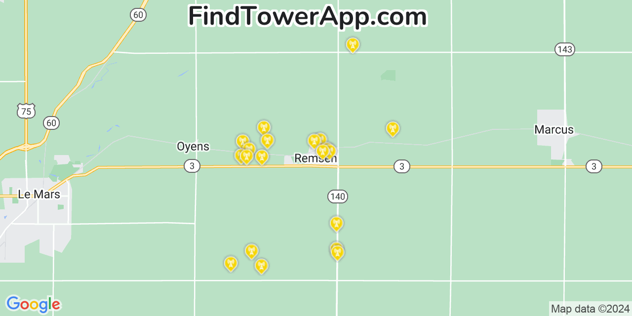 AT&T 4G/5G cell tower coverage map Remsen, Iowa