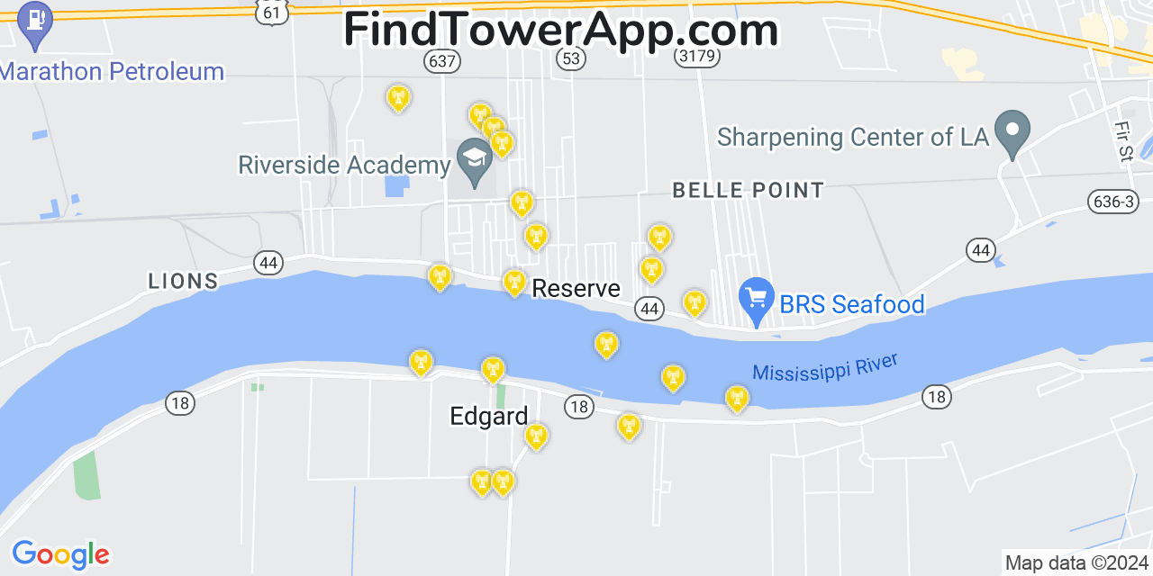 AT&T 4G/5G cell tower coverage map Reserve, Louisiana