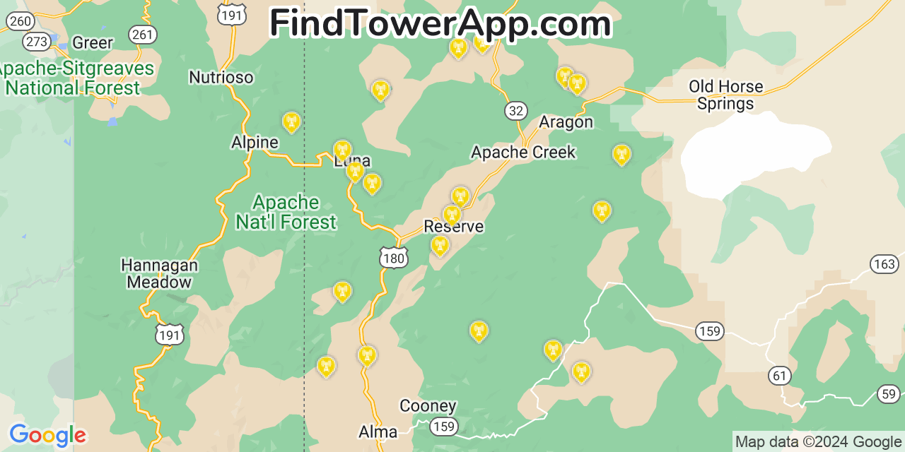 AT&T 4G/5G cell tower coverage map Reserve, New Mexico
