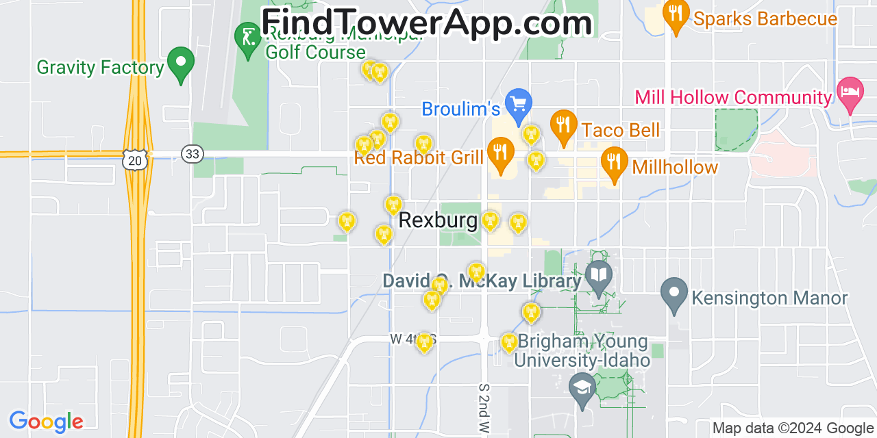 AT&T 4G/5G cell tower coverage map Rexburg, Idaho
