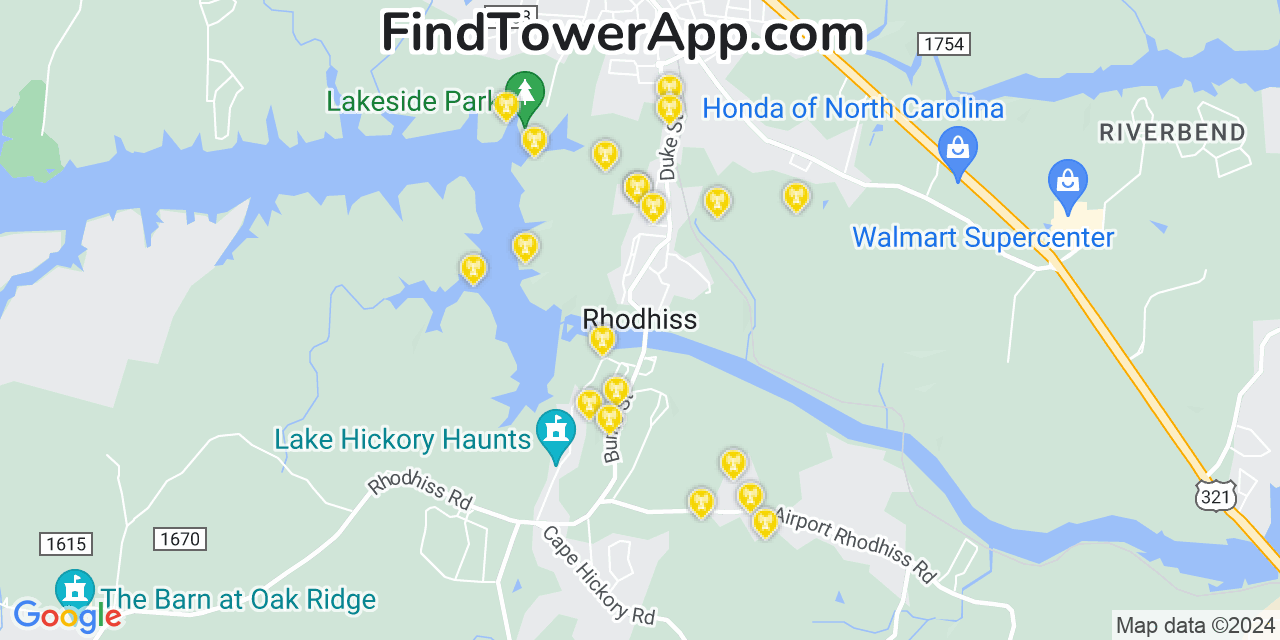 AT&T 4G/5G cell tower coverage map Rhodhiss, North Carolina