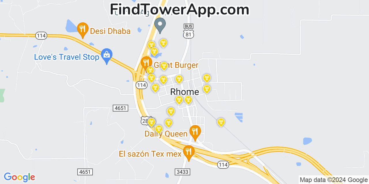 Verizon 4G/5G cell tower coverage map Rhome, Texas