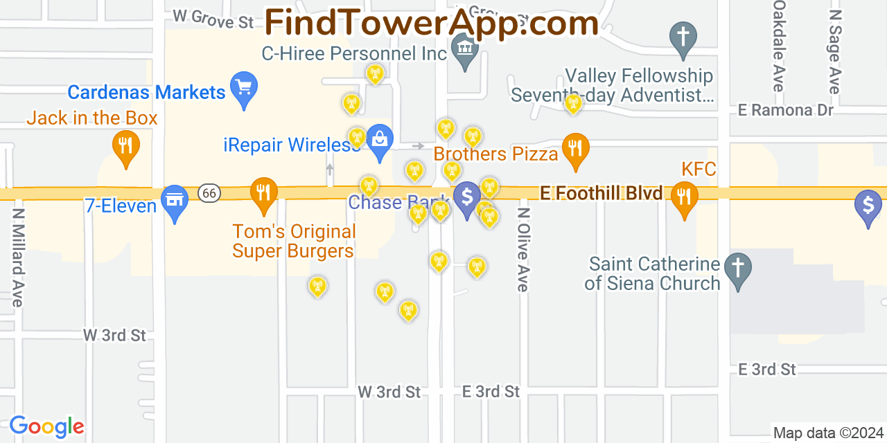 T-Mobile 4G/5G cell tower coverage map Rialto, California