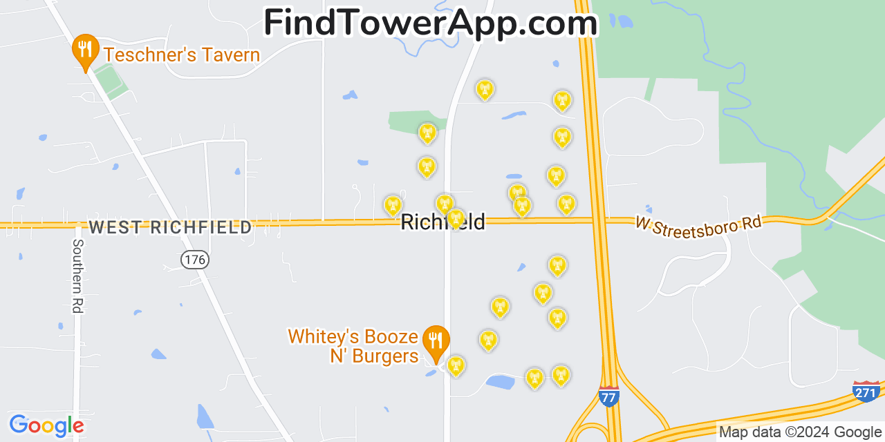 AT&T 4G/5G cell tower coverage map Richfield, Ohio