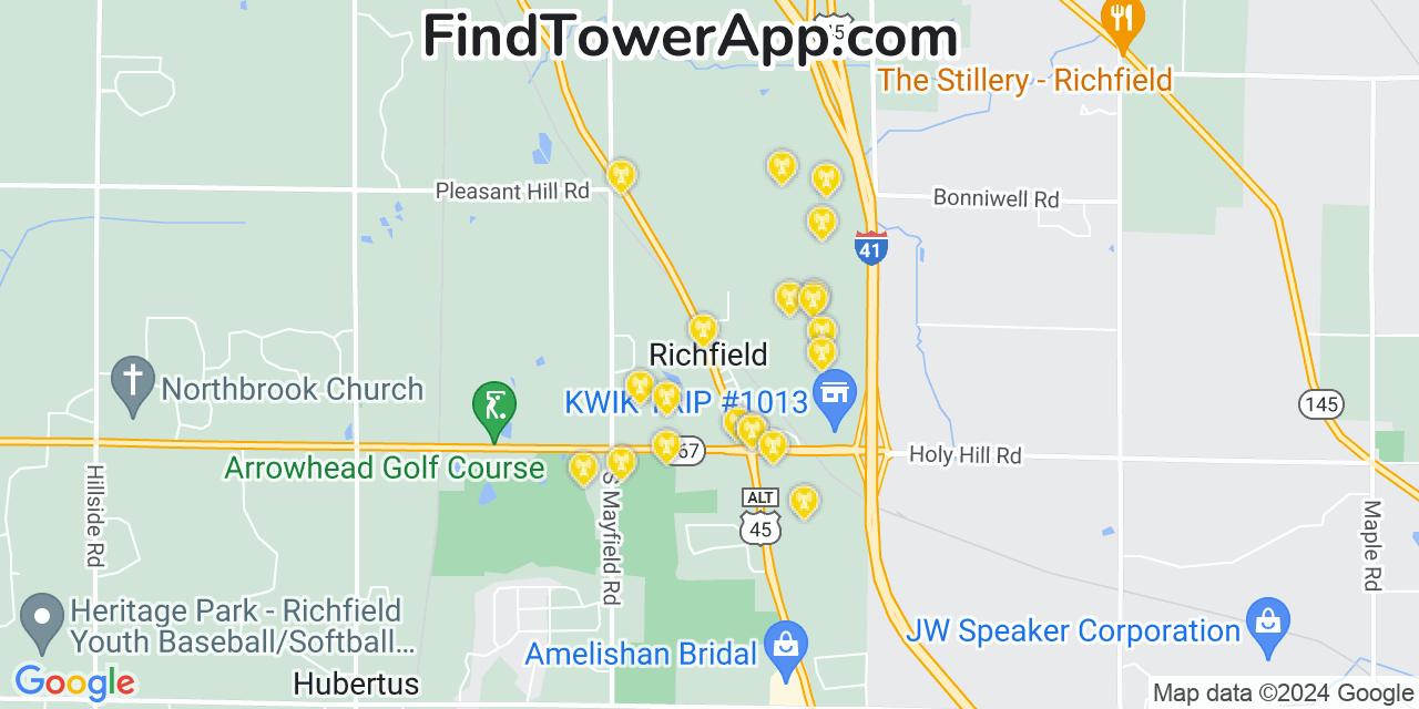 AT&T 4G/5G cell tower coverage map Richfield, Wisconsin