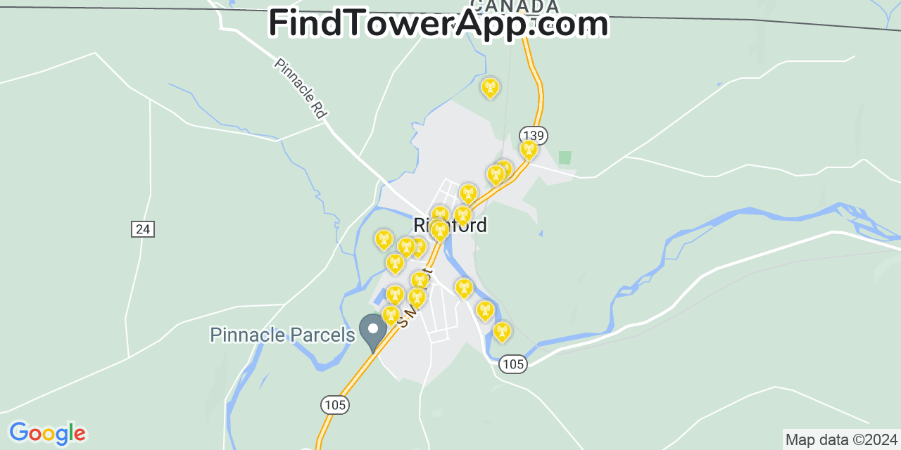 AT&T 4G/5G cell tower coverage map Richford, Vermont