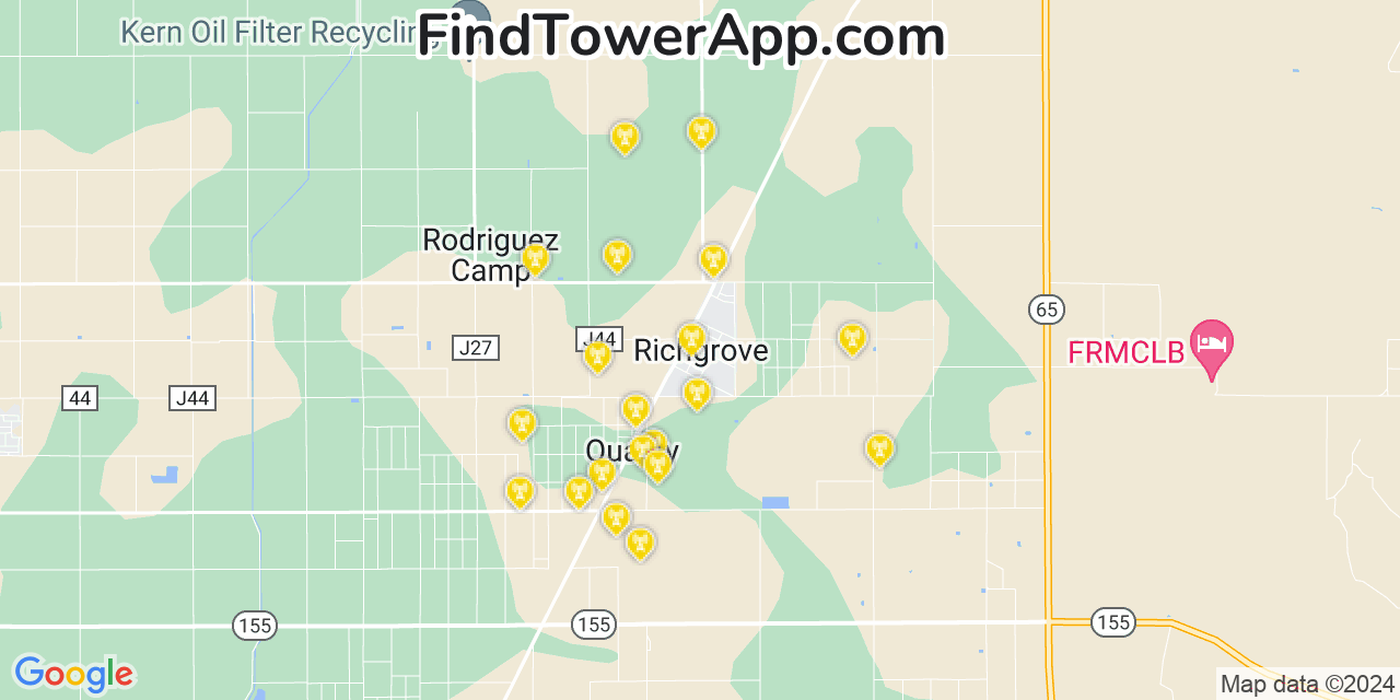 Verizon 4G/5G cell tower coverage map Richgrove, California