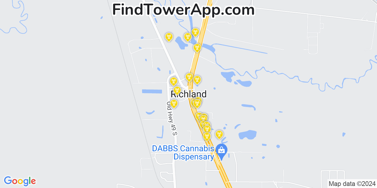 Verizon 4G/5G cell tower coverage map Richland, Mississippi