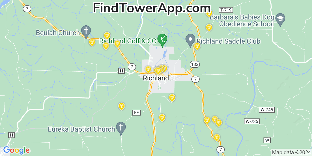 Verizon 4G/5G cell tower coverage map Richland, Missouri