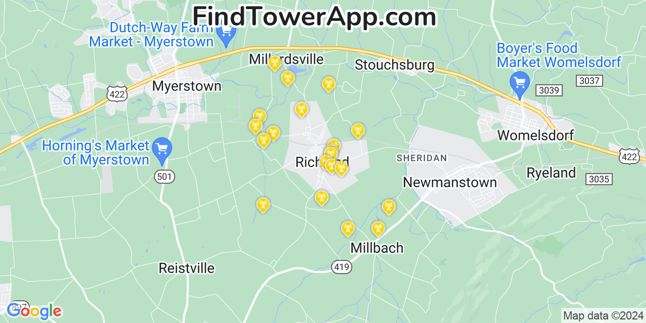 AT&T 4G/5G cell tower coverage map Richland, Pennsylvania
