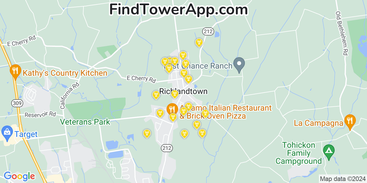 AT&T 4G/5G cell tower coverage map Richlandtown, Pennsylvania