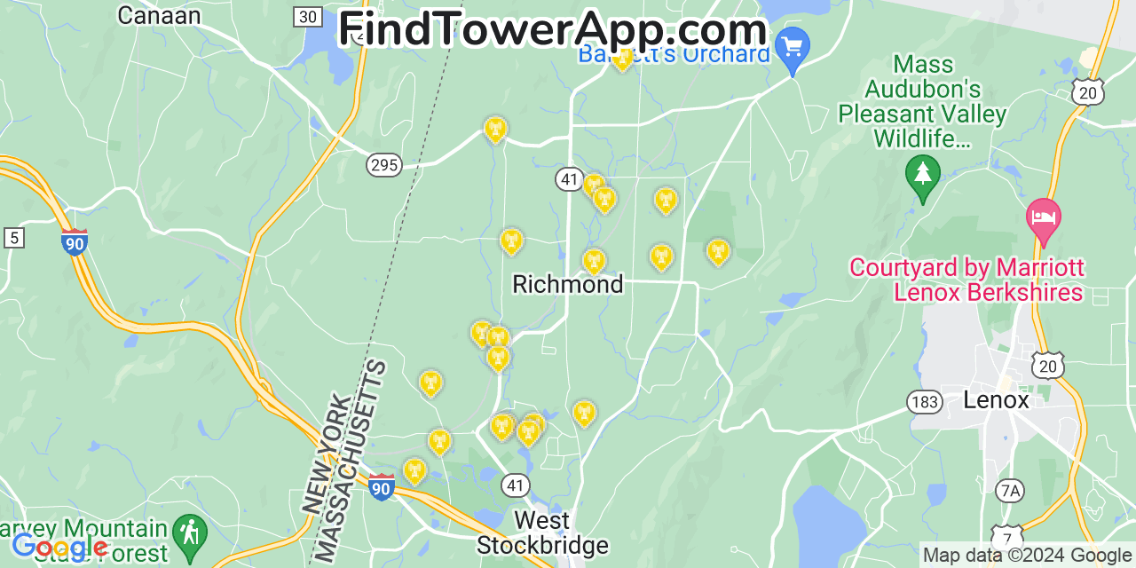AT&T 4G/5G cell tower coverage map Richmond, Massachusetts