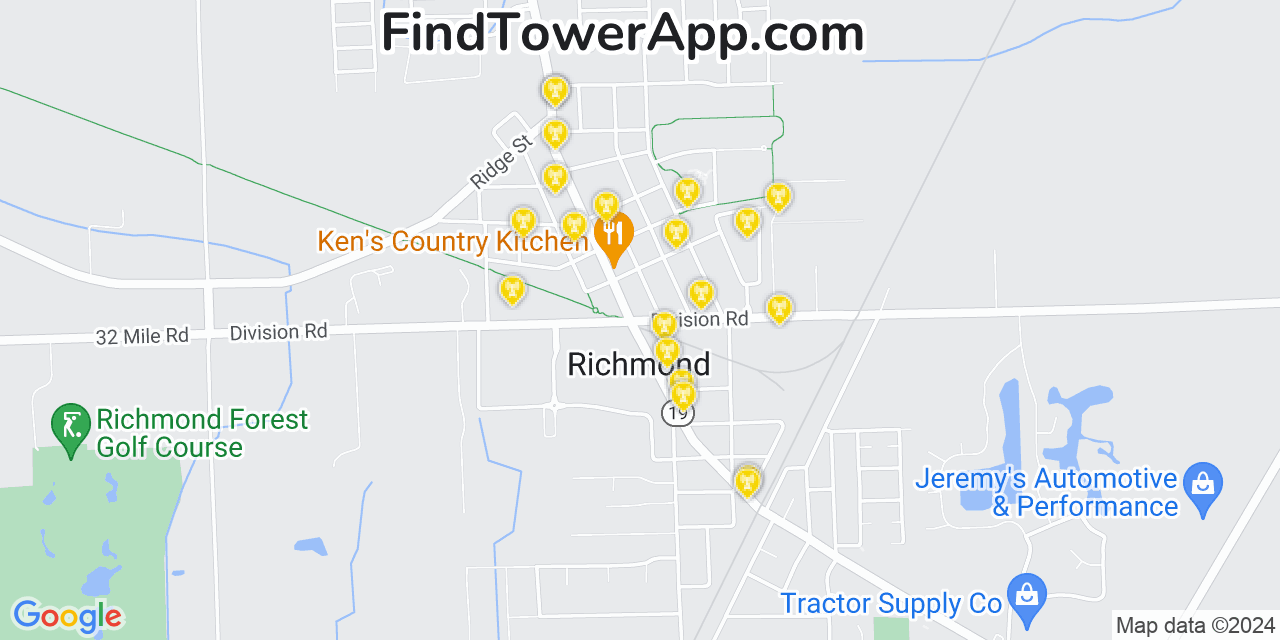 AT&T 4G/5G cell tower coverage map Richmond, Michigan