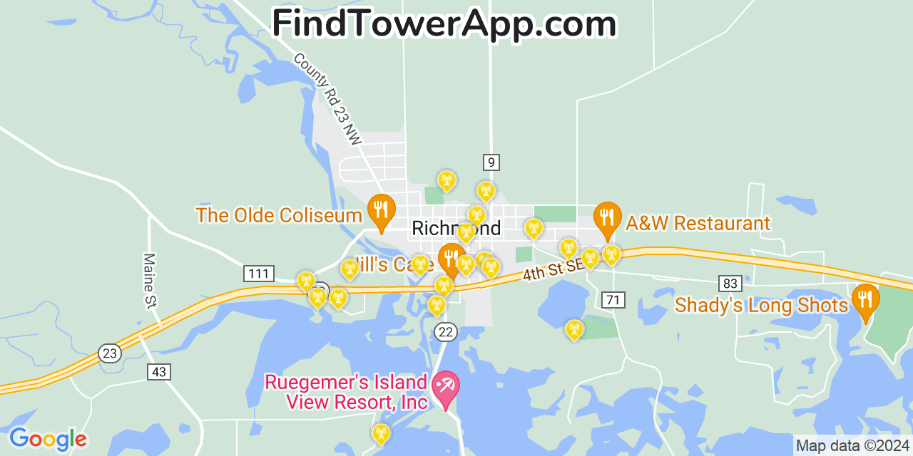 AT&T 4G/5G cell tower coverage map Richmond, Minnesota