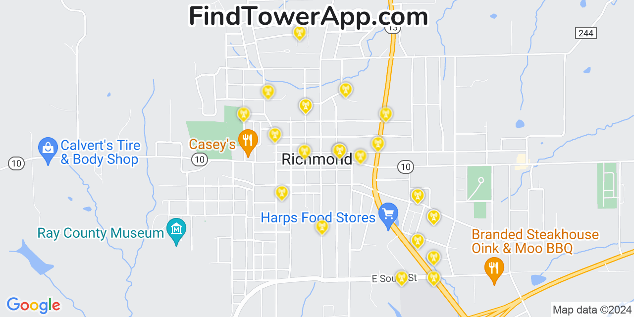 AT&T 4G/5G cell tower coverage map Richmond, Missouri