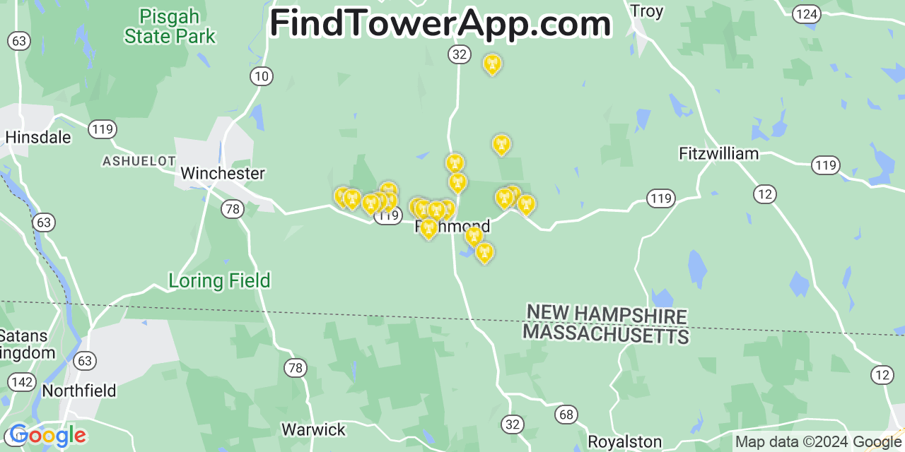 AT&T 4G/5G cell tower coverage map Richmond, New Hampshire