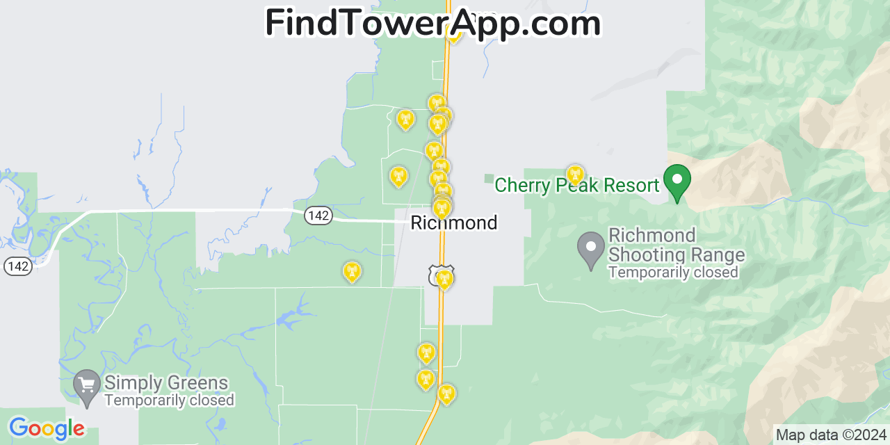 Verizon 4G/5G cell tower coverage map Richmond, Utah