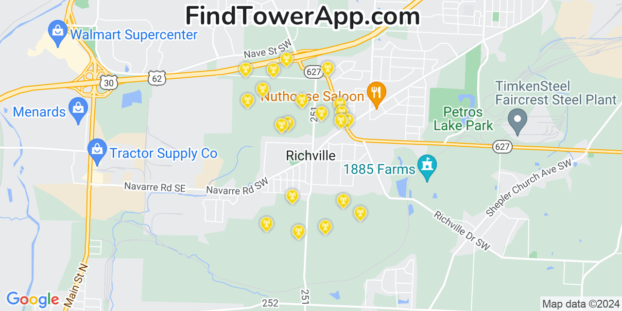AT&T 4G/5G cell tower coverage map Richville, Ohio
