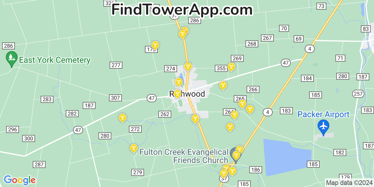 Verizon 4G/5G cell tower coverage map Richwood, Ohio