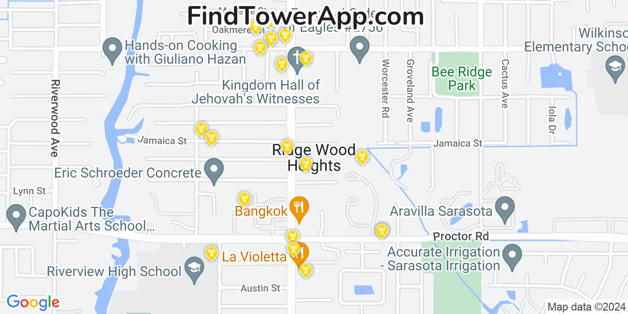 AT&T 4G/5G cell tower coverage map Ridge Wood Heights, Florida