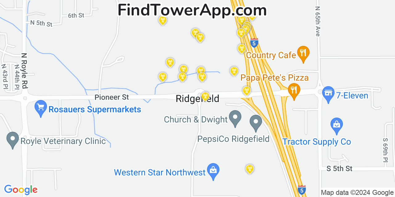 Verizon 4G/5G cell tower coverage map Ridgefield, Washington