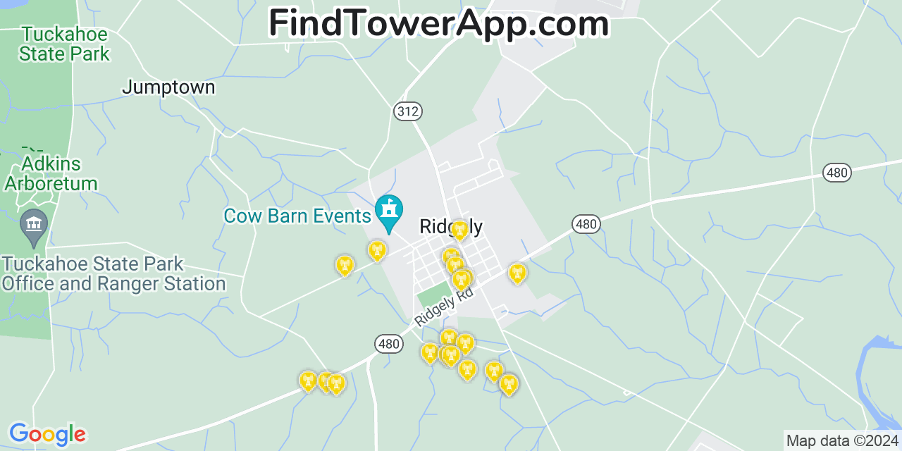 AT&T 4G/5G cell tower coverage map Ridgely, Maryland