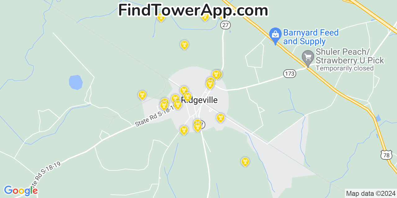 AT&T 4G/5G cell tower coverage map Ridgeville, South Carolina