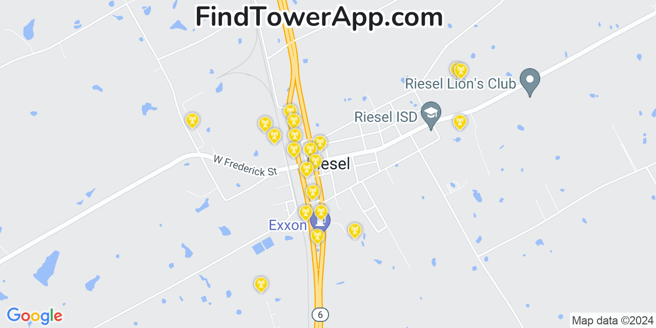 AT&T 4G/5G cell tower coverage map Riesel, Texas