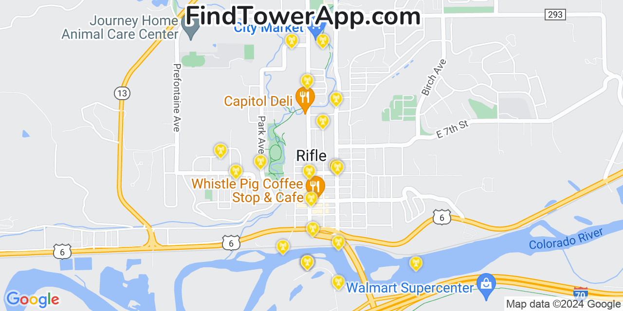 AT&T 4G/5G cell tower coverage map Rifle, Colorado