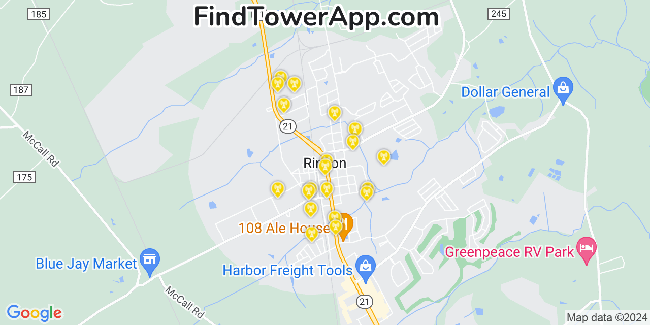 AT&T 4G/5G cell tower coverage map Rincon, Georgia