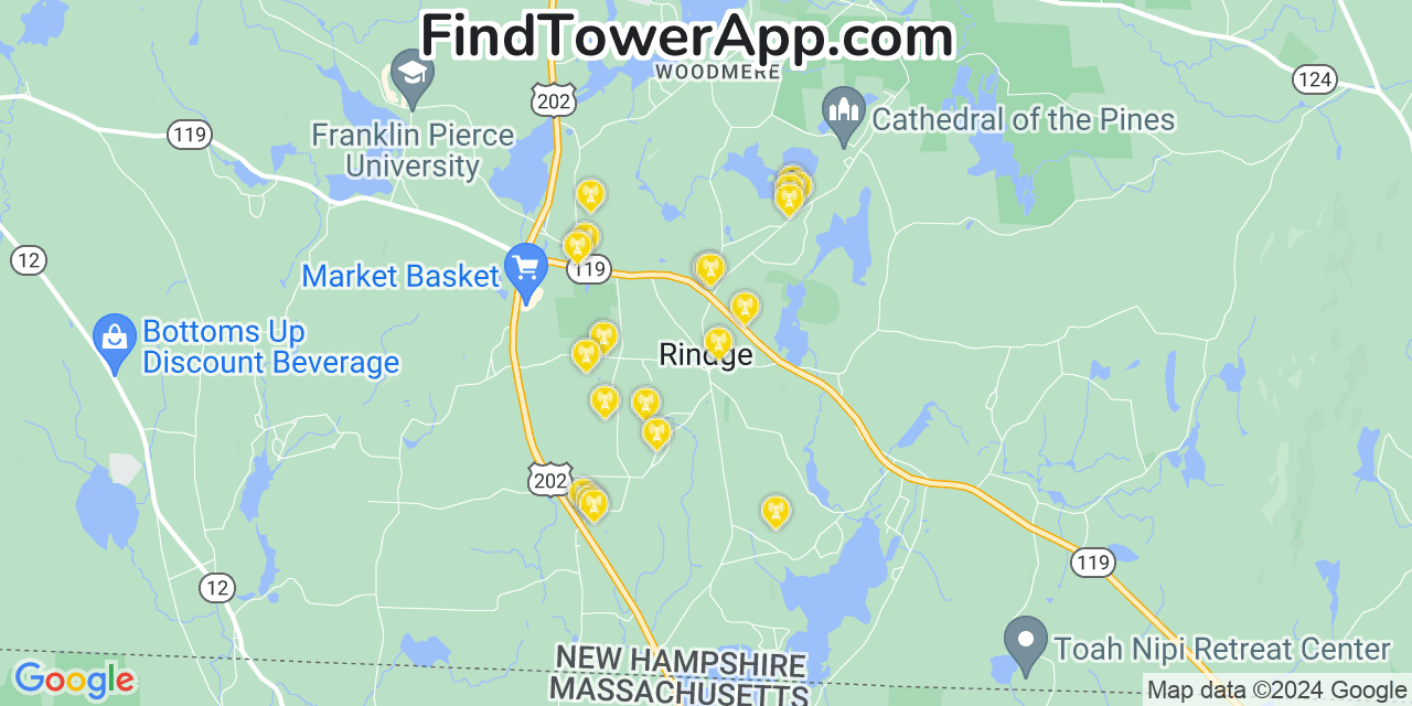 AT&T 4G/5G cell tower coverage map Rindge, New Hampshire