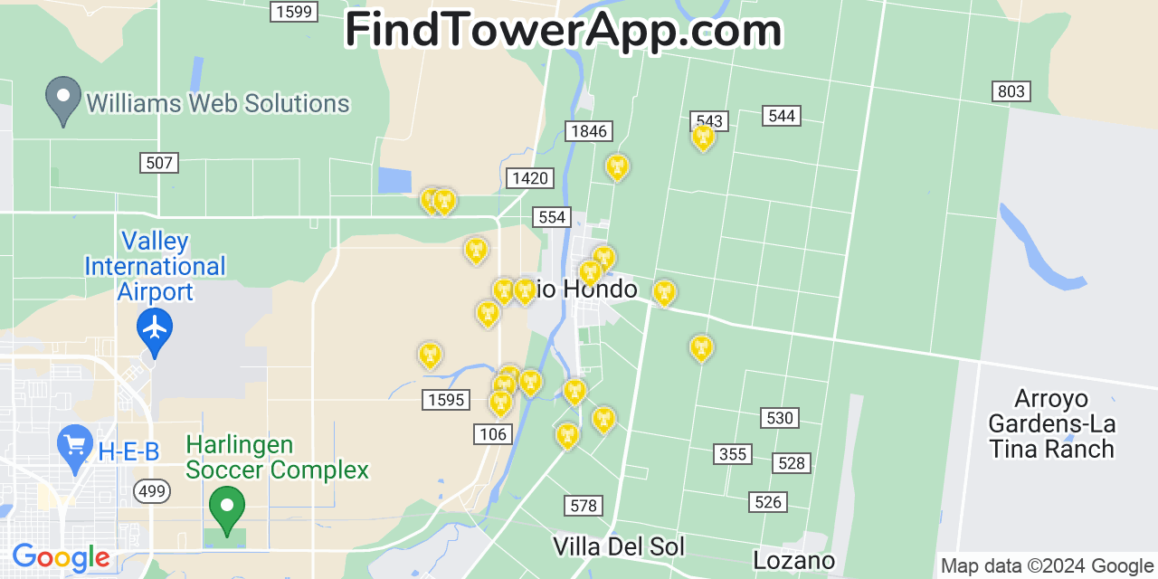 Verizon 4G/5G cell tower coverage map Rio Hondo, Texas