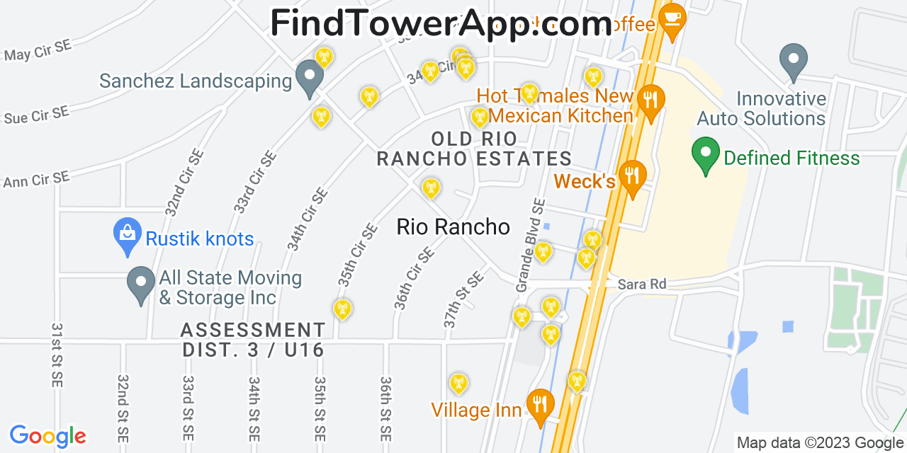 AT&T 4G/5G cell tower coverage map Rio Rancho, New Mexico