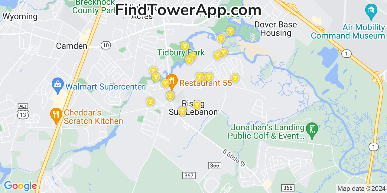 AT&T 4G/5G cell tower coverage map Rising Sun Lebanon, Delaware
